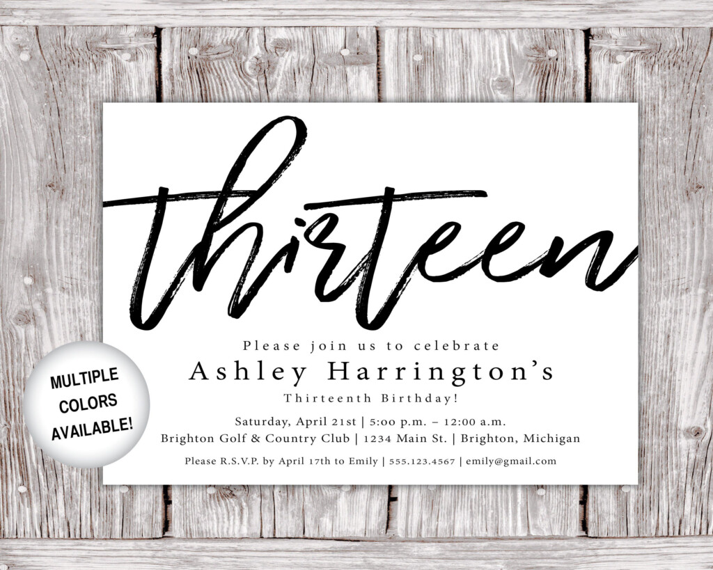 13th Birthday Invitations Printable Thirteenth Birthday Etsy 50th 