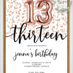 13th Heart 13th Birthday Printables Rose Gold 13th Birthday Card