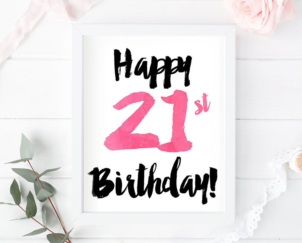 21st Birthday Printable Card Sign Poster Greeting Decor