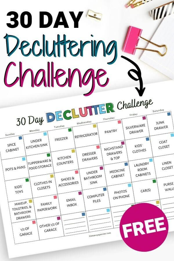 30 Day Decluttering Challenge With FREE Printable Calendar Declutter