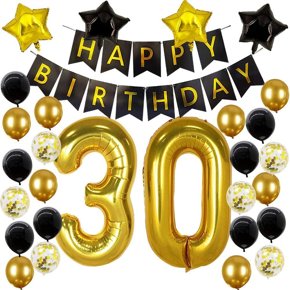 30th Birthday Decorations For Men Black And Gold Happy Birthday 