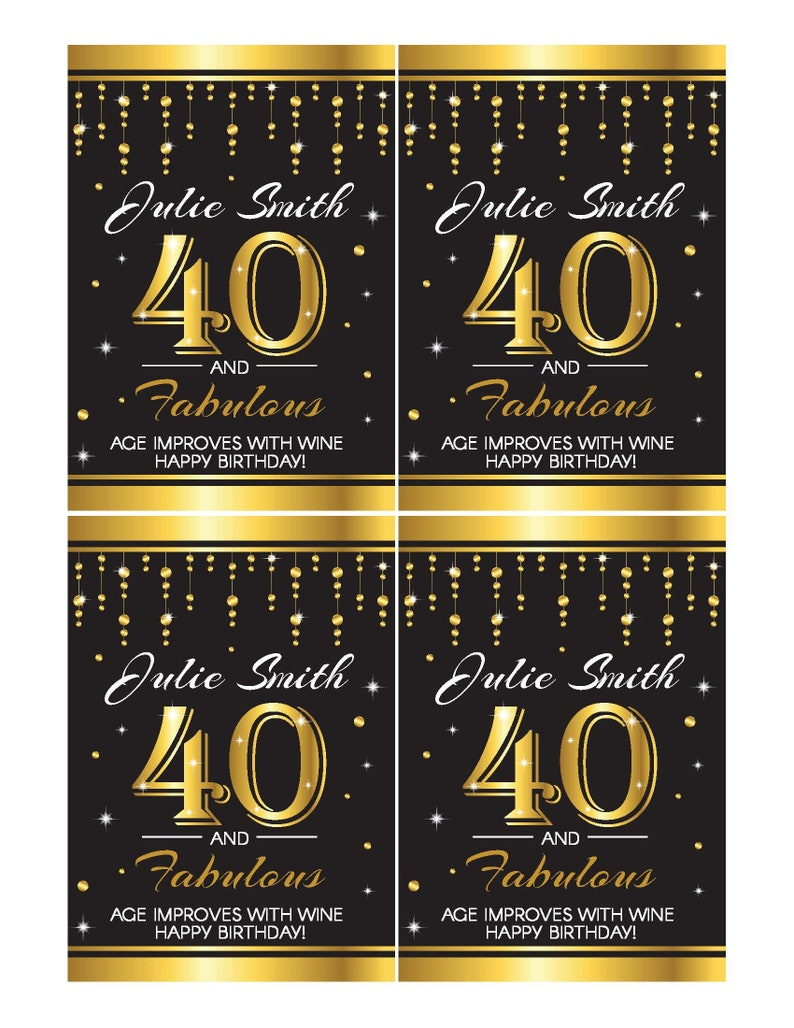 40th Birthday Wine Labels 40th Party Wine Bottle Labels Etsy