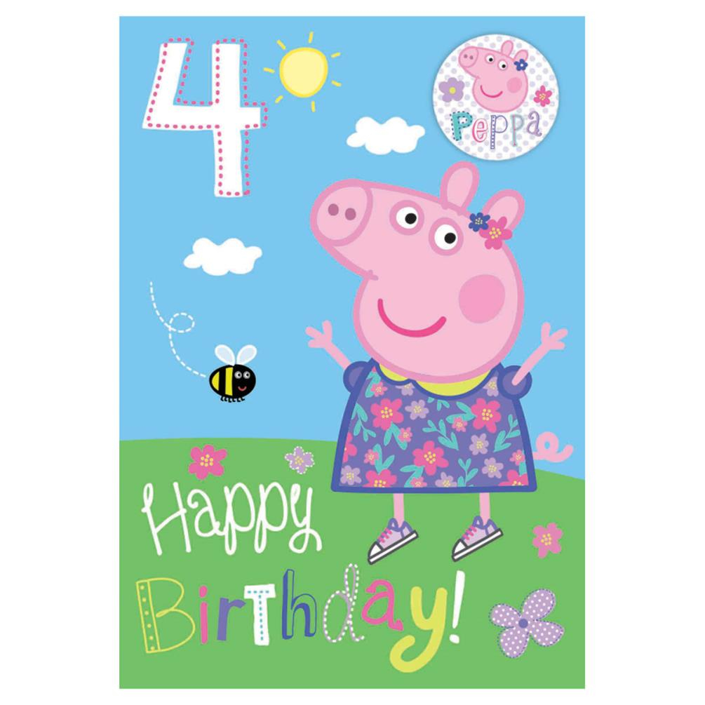 4th Birthday Peppa Pig Badged Birthday Card 247114 Character Brands