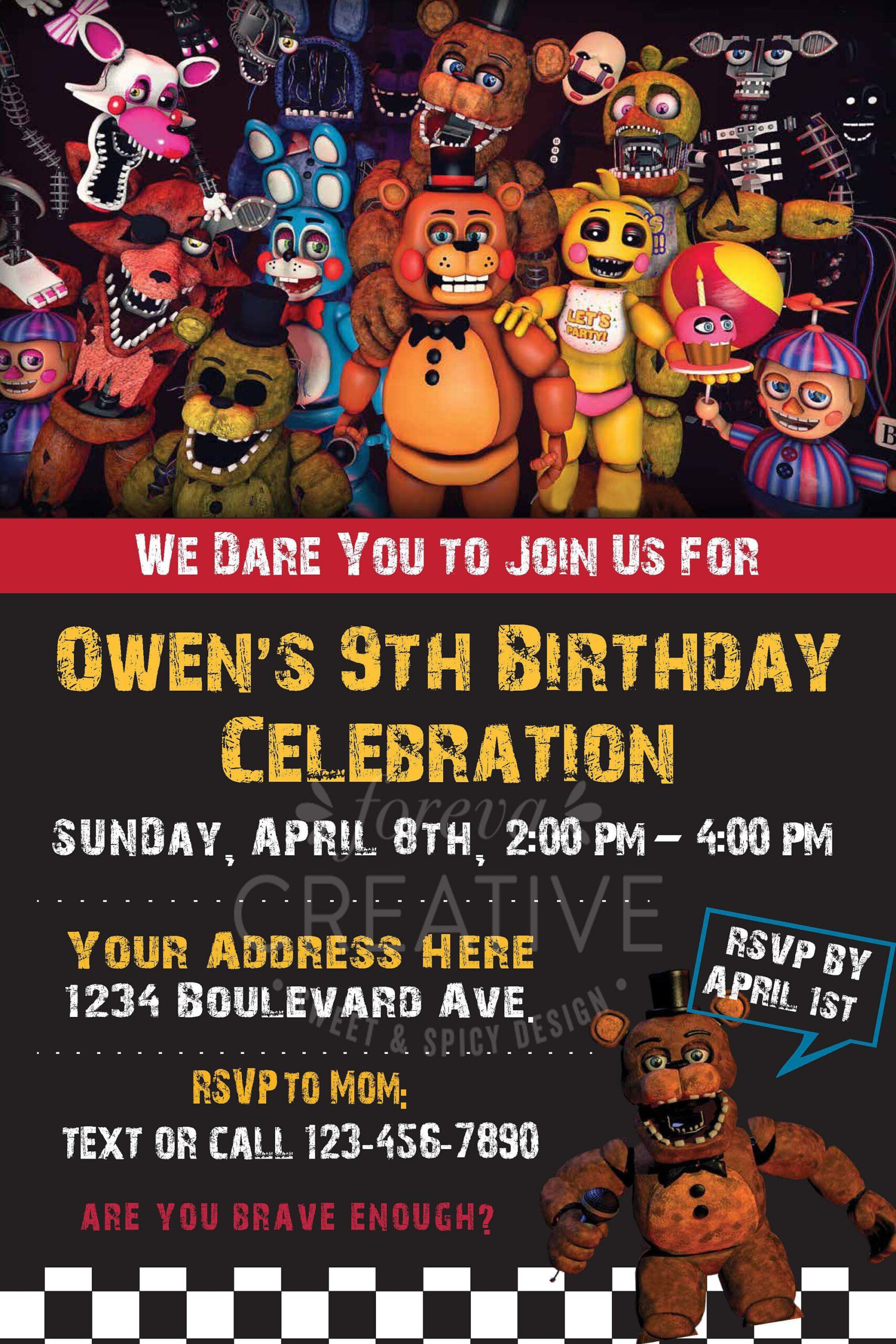 4x6 Or 5x7 FNAF Birthday Invitation Five Nights At Etsy Birthday