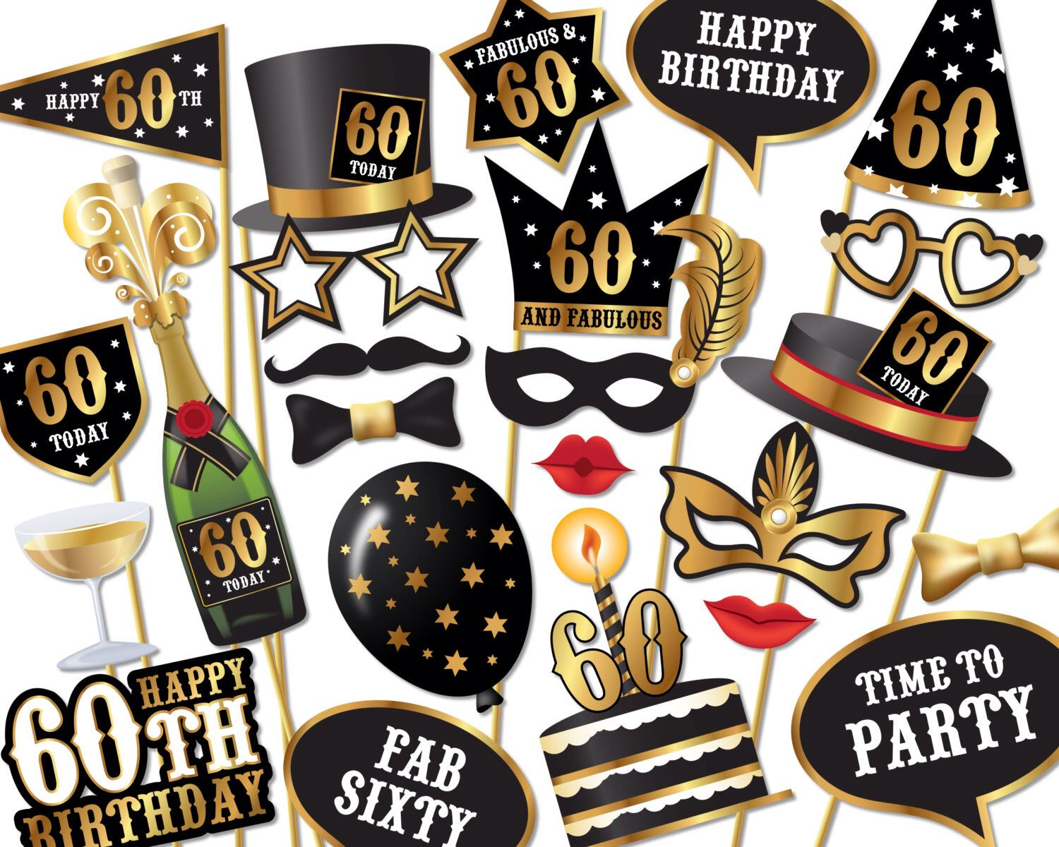 60th Birthday Photo Booth Props Free Printable