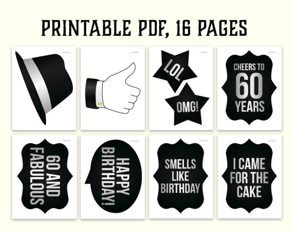 60th Birthday Photo Booth Props Printable PDF Black And Etsy 