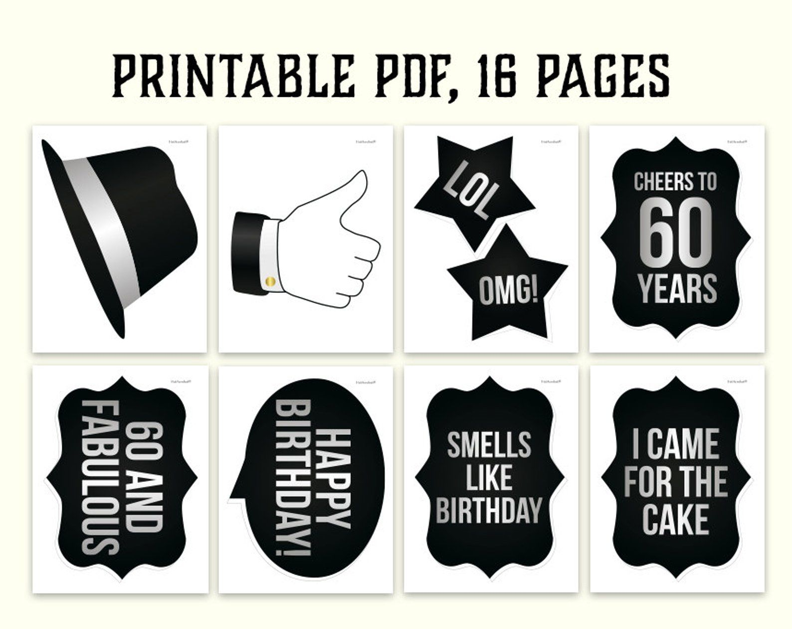 60th Birthday Photo Booth Props Printable PDF Black And Etsy