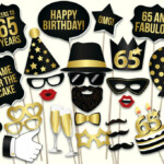 65th Birthday Photo Booth Props Printable PDF Black And Gold