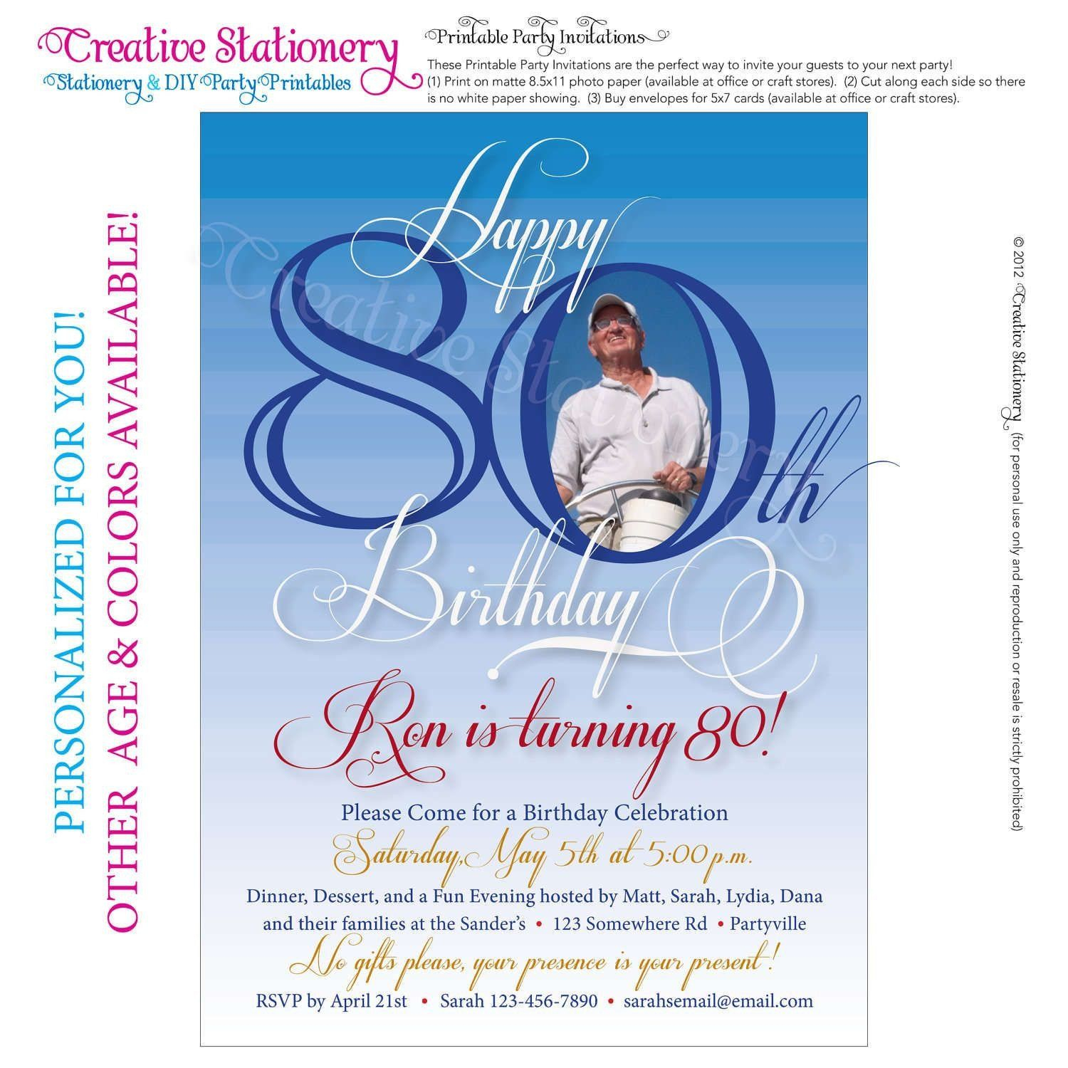 80th Birthday Invitations Templates Free Free Printable Invitat 80th 