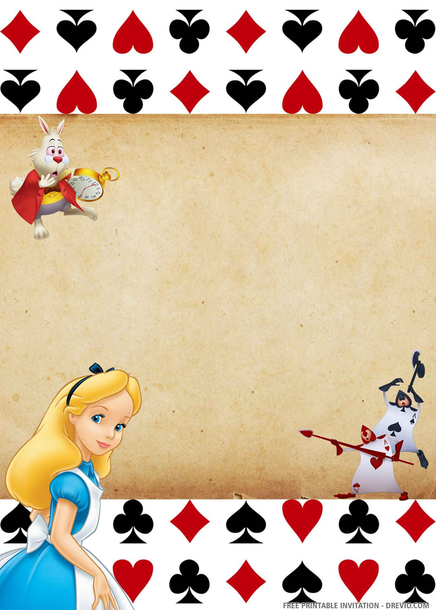 Alice in Wonderland Birthday Invitation card Download Hundreds FREE