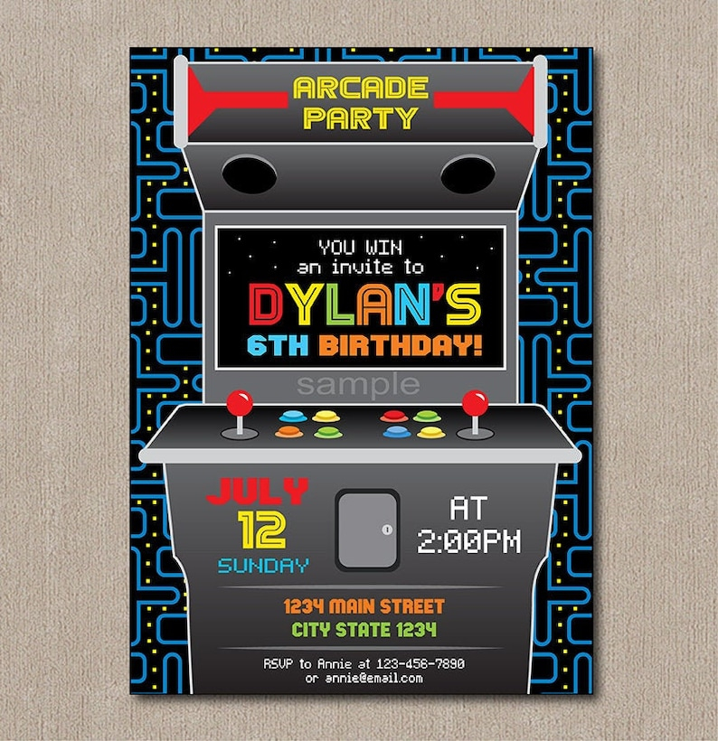 Arcade Birthday Invitation Arcade Party Video Game Etsy