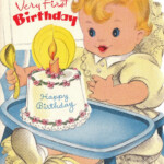 Babys First Birthday 1950s Vintage Greetings Card Digital Printable