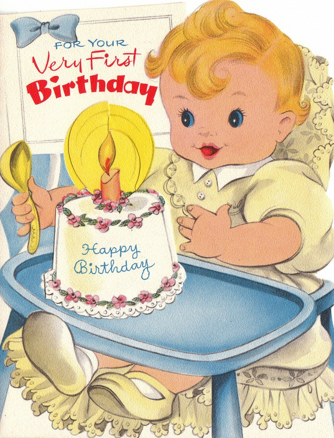 Babys First Birthday 1950s Vintage Greetings Card Digital Printable 