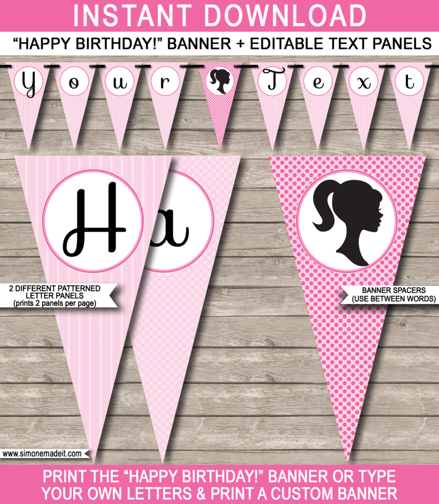 Barbie Party Banner Template Party Banner Template Diy Party Banner 