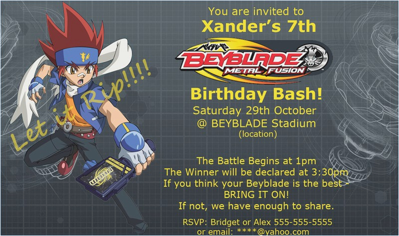 Beyblade Birthday Invitation Template Beyblade Birthday Card Printable 