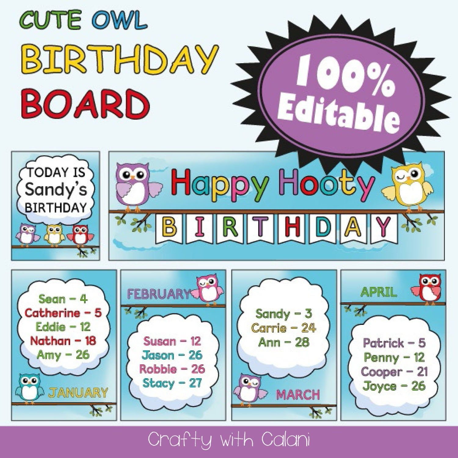 Birthday Board Classroom Decoration Cute Owl Theme Classroom 