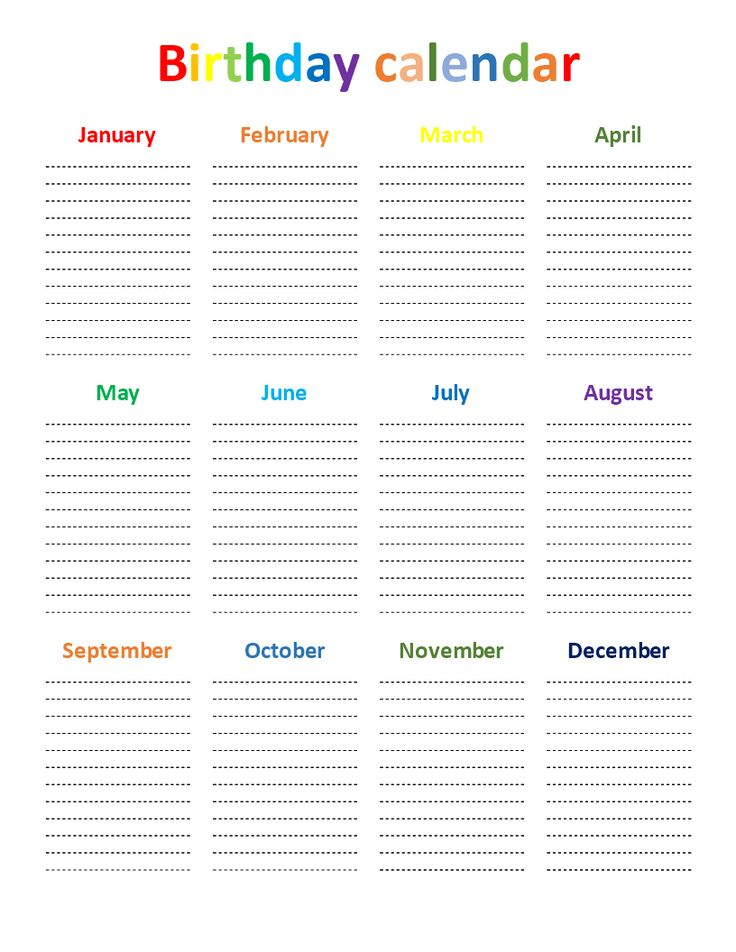 Birthday Calendar Rainbow Color Chart Download This Free Printable 