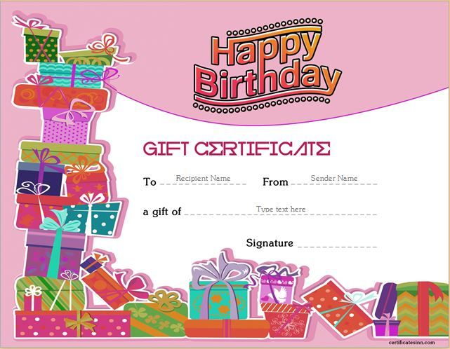 Birthday Gift Certificate For MS Word DOWNLOAD At Http 