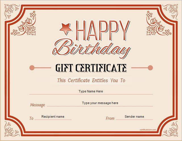 Birthday Gift Certificate For MS Word DOWNLOAD At Http 