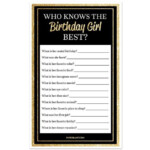 Black And Gold Birthday Party Game Who Knows The Birthday Girl Best