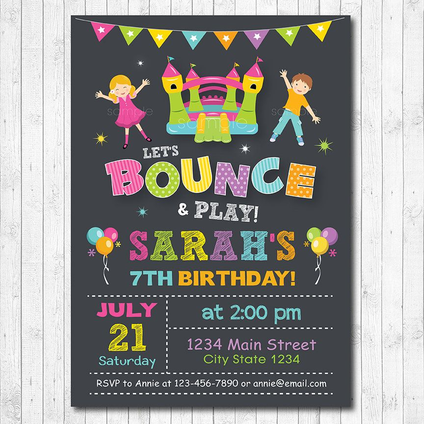 Bounce House Girls Birthday Invitation Digital Printable Invitation 