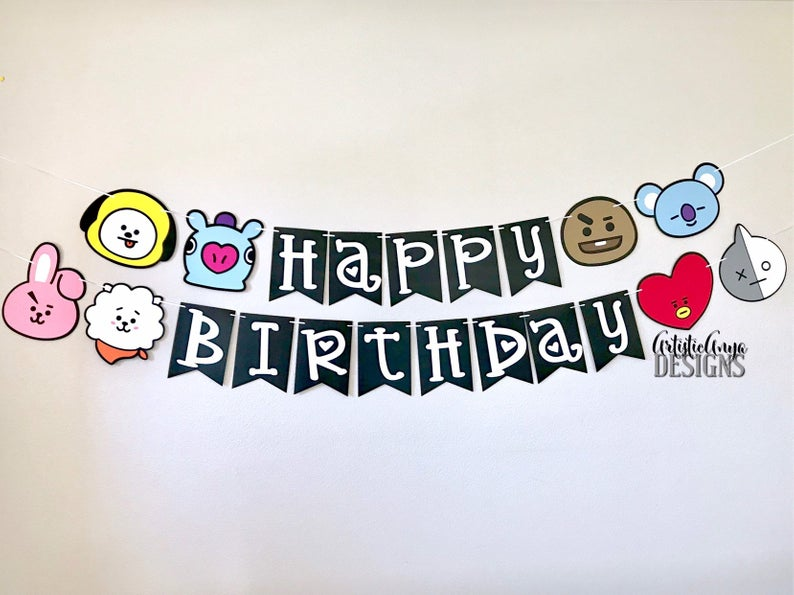 BT21 Birthday Banner BTS Themed Birthday Black White Etsy Banners