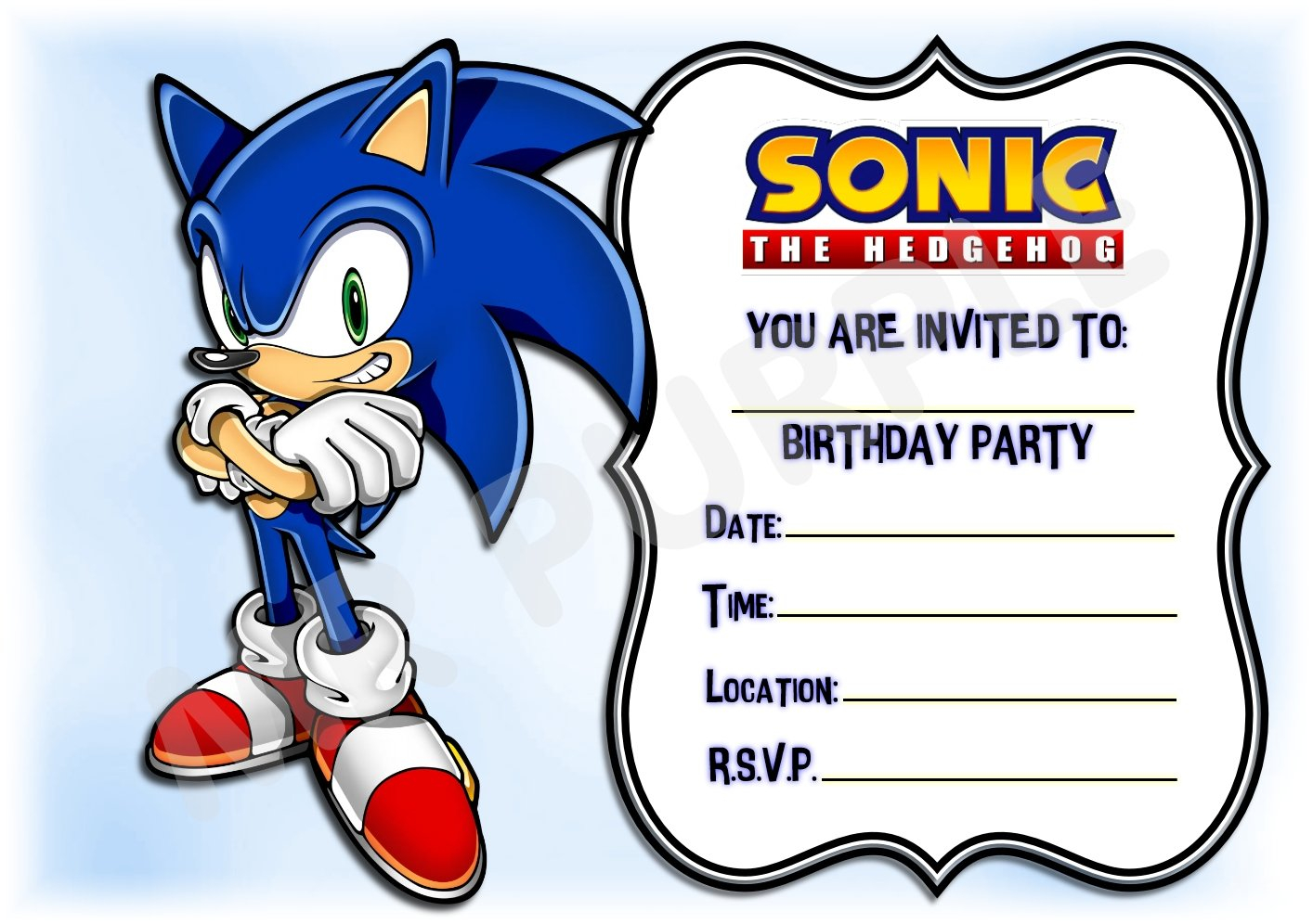 Buy Sonic The Hedgehog Birthday Party Invites Landscape Frame Design 