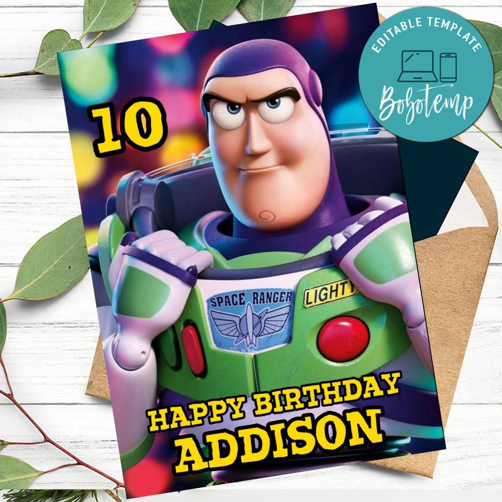 Buzz Lightyear Toy Story Birthday Card To Print At Home DIY 