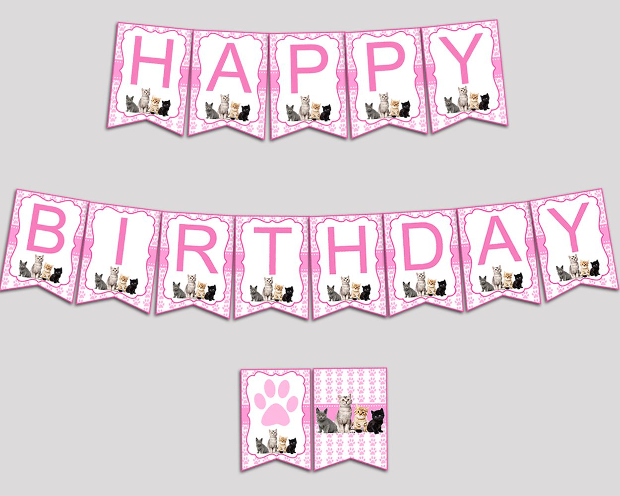 Cat Birthday Banner Cat Birthday Party Banner Pink White Happy Birthday