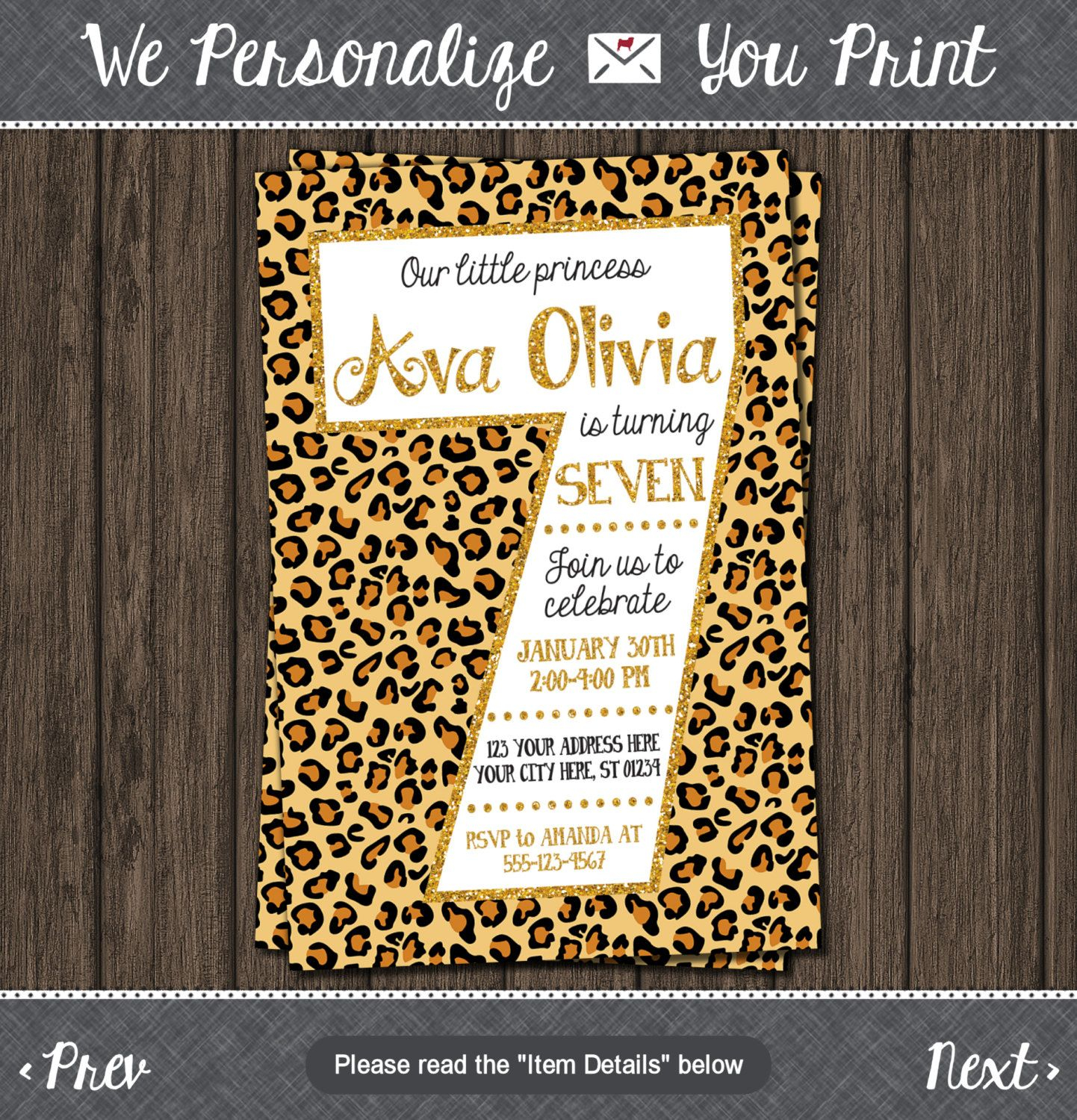 Cheetah 7th Birthday Invitation Editable Template Online Etsy 