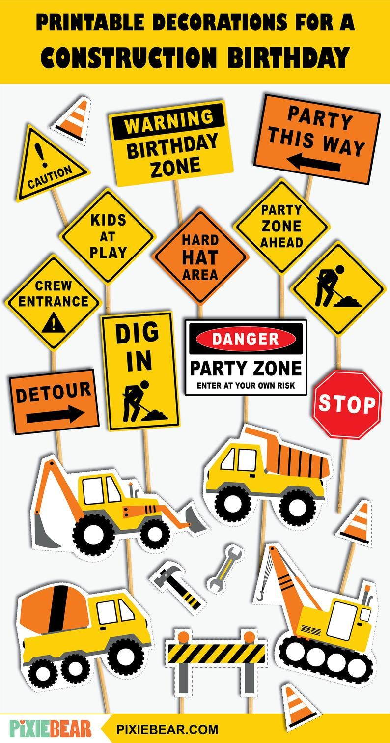 Construction Birthday Decoration Printable Construction Party Signs 