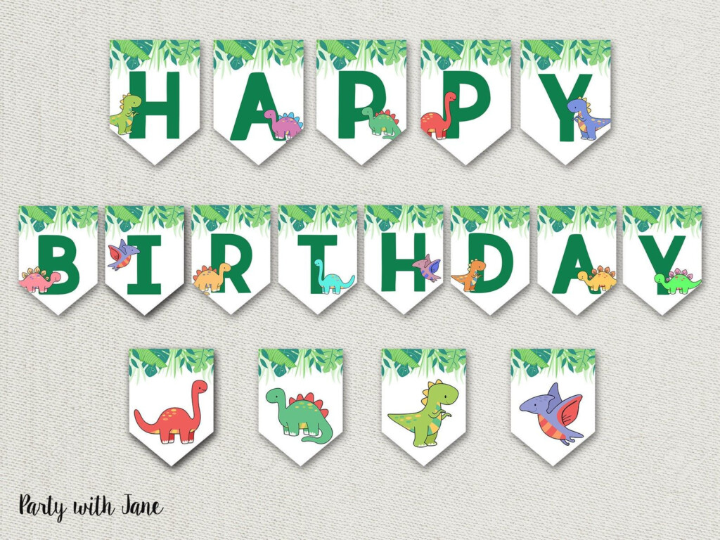 Dinosaur Happy Birthday Banner Bunting Flags Sign Dino Etsy Happy 