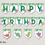 Dinosaur Happy Birthday Banner Bunting Flags Sign Dino Etsy Happy