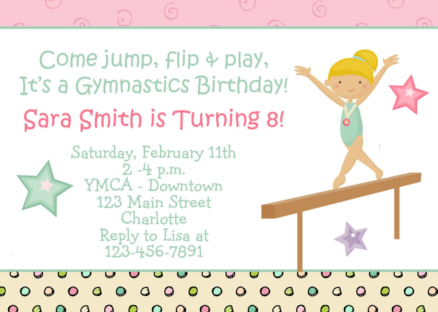 Download Now FREE Template Free Printable Gymnastics Birthday Invitat