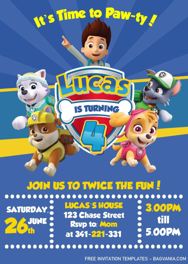 Downloadable Editable Paw Patrol Birthday Invitation Template Free 