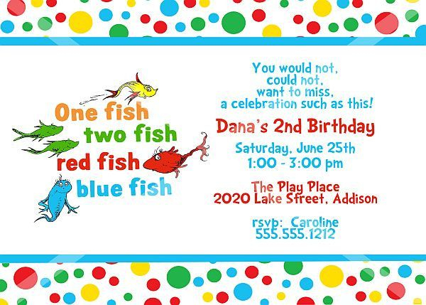 Dr Seuss One Fish Two Fish Birthday Invitation PRINTABLE 