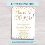 Editable 100th Birthday Party Invitation Template Cheers To Etsy