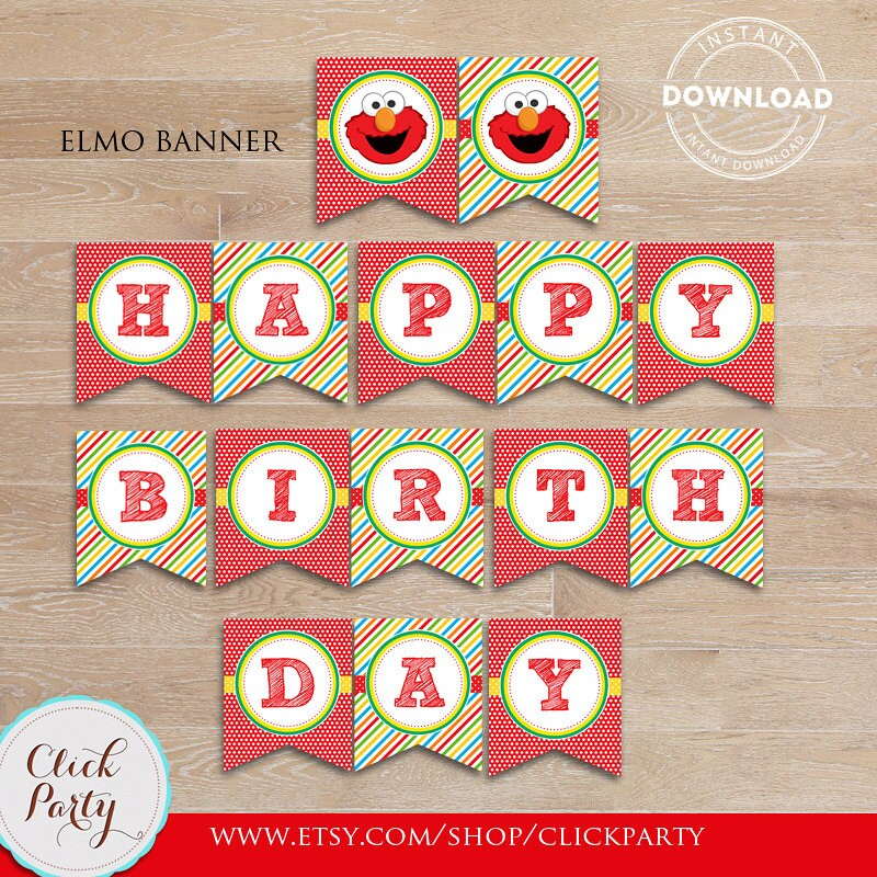 Elmo Birthday Banner Printable Sesame Birthday Party Etsy