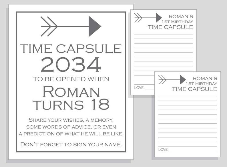 First Birthday Time Capsule Arrow Printable Sign And Cards DIY Etsy