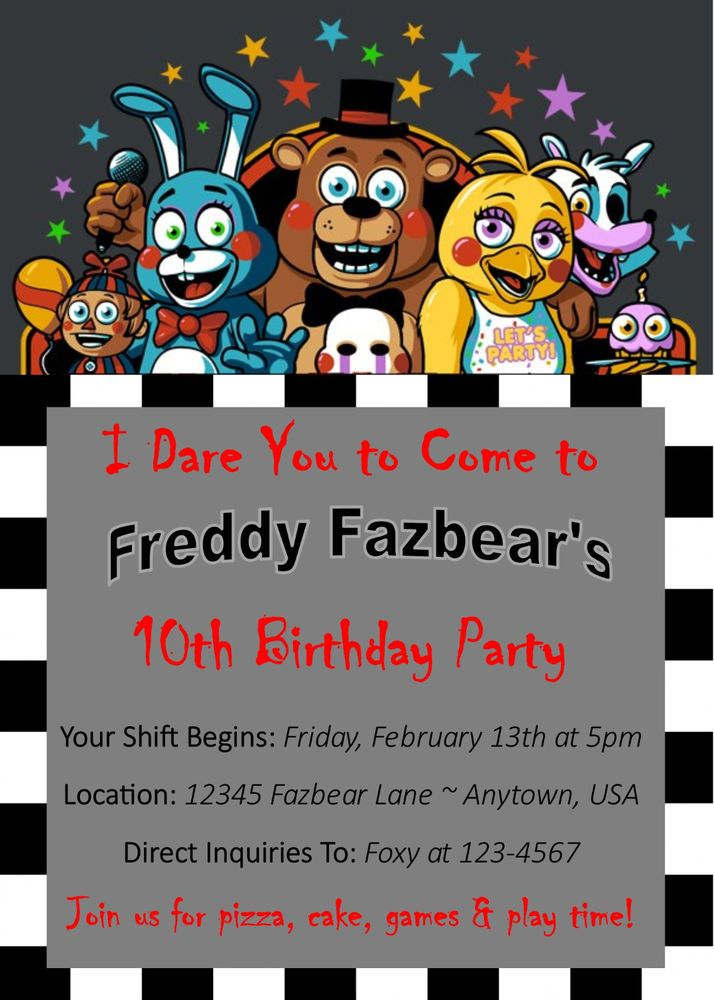 Five Nights At Freddy s Custom Birthday Invitation You Print Save 