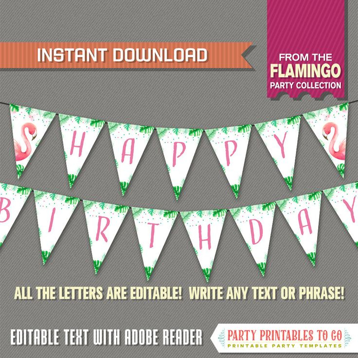 Flamingo Party Banner With Spacers INSTANT DOWNLOAD Etsy Flamingo 