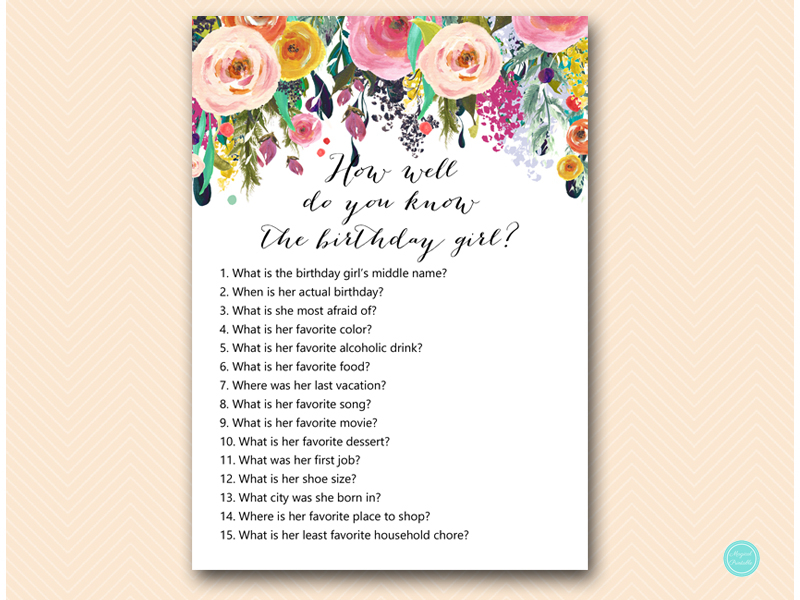 Floral How Well Do You Know The Birthday Girl Magical Printable