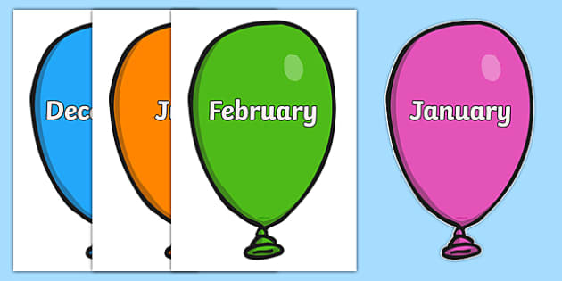 FREE Months Of The Year On Balloons