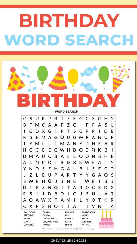 Free Printable Birthday Word Search Birthday Words Word Games For 