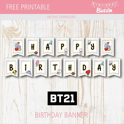 Free Printable BT21 Birthday Banner Birthday Buzzin Happy Birthday 