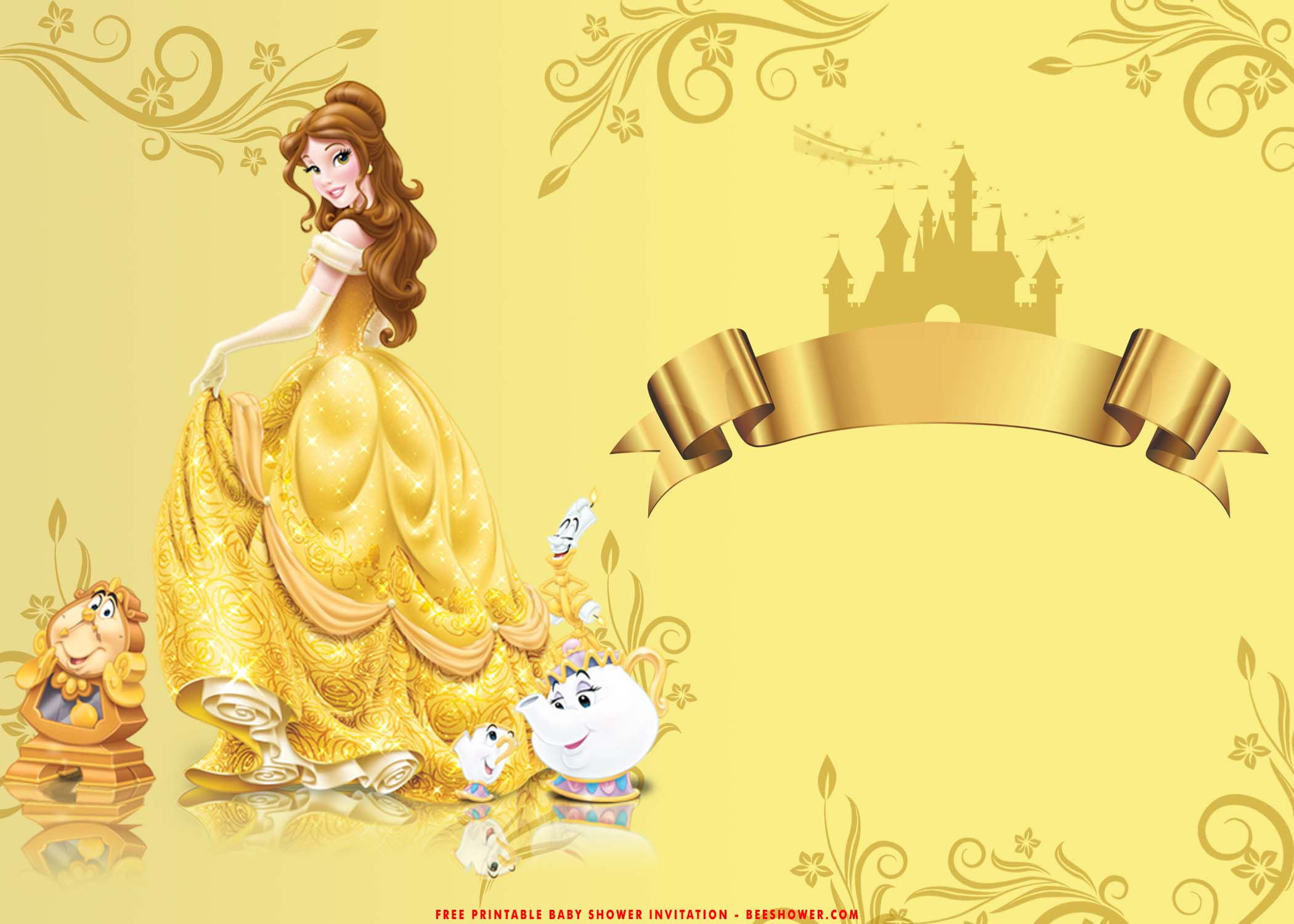  FREE Printable Romantic Beauty And The Beast Baby Shower Templates 