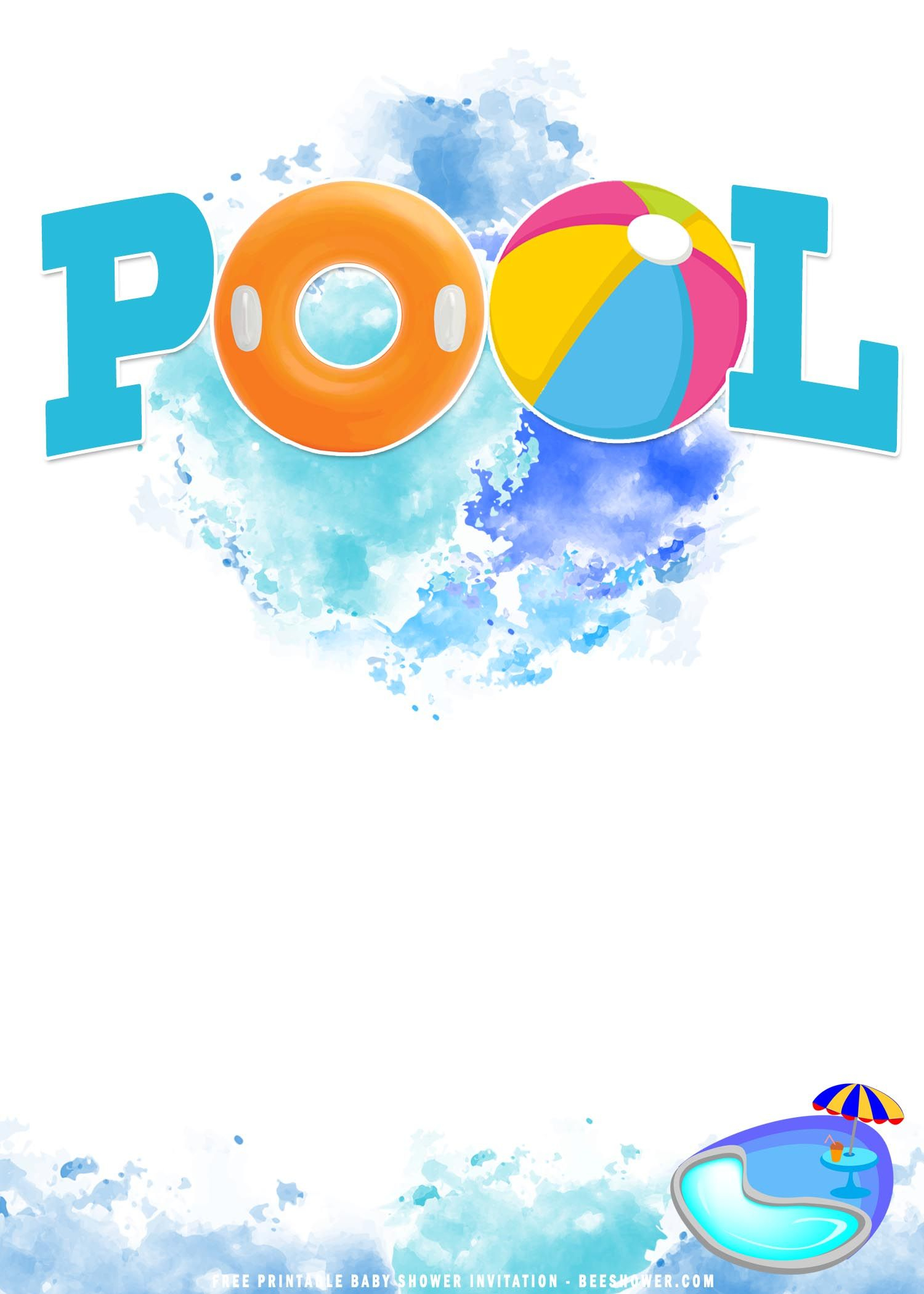  FREE Printable Summer Pool Birthday Party Invitation Templates 