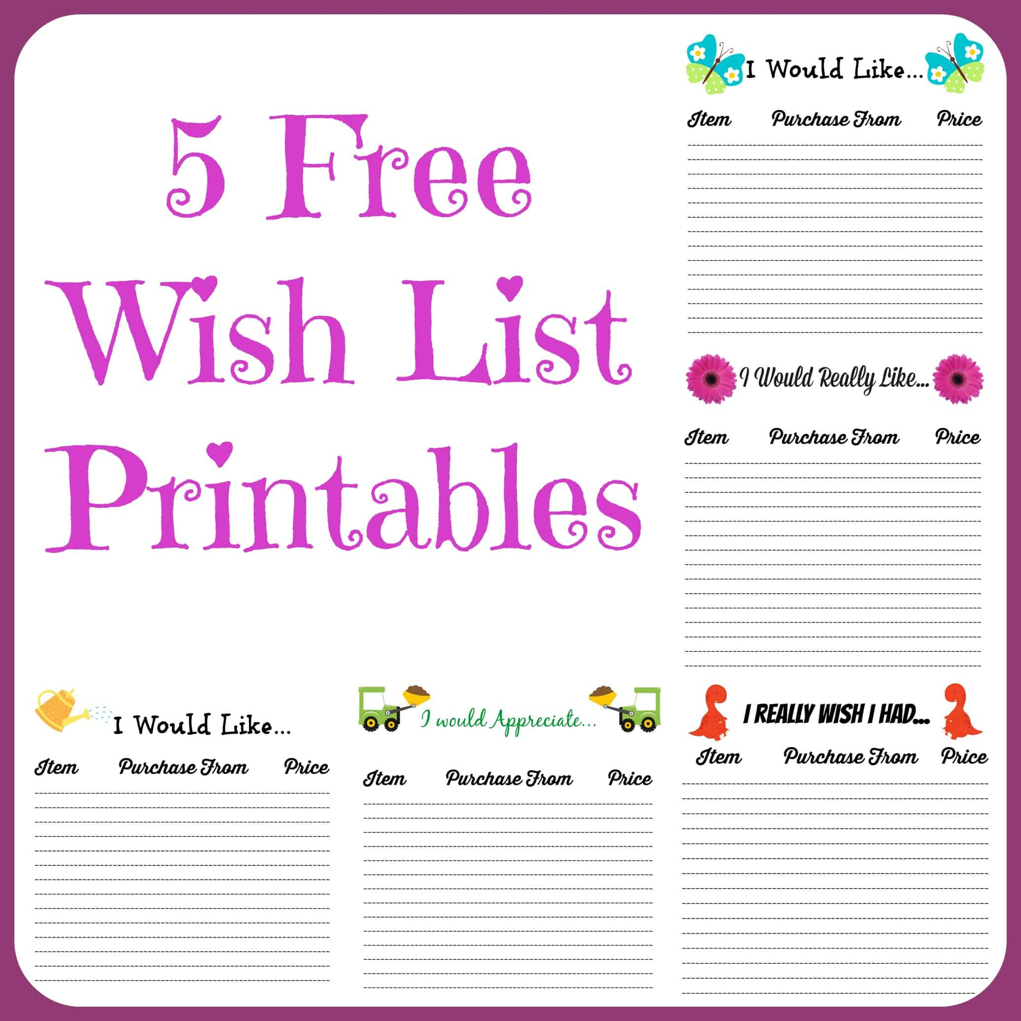 Free Wish List Printables 5 Designs To Pick From Farmer s Wife Rambles