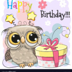 Greeting Birthday Card Cute Cartoon Owl With Gift Download A Free