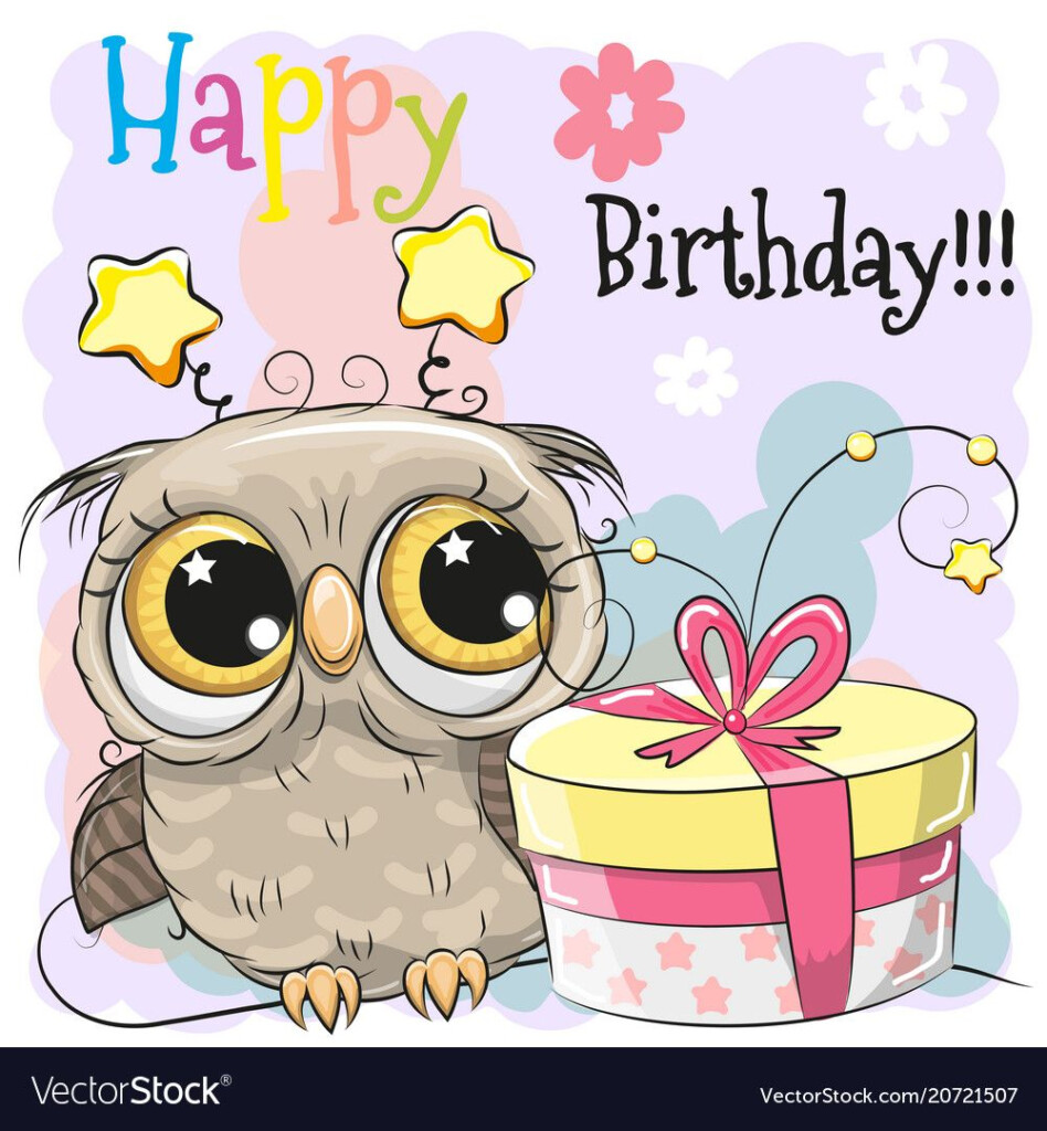 Greeting Birthday Card Cute Cartoon Owl With Gift Download A Free 